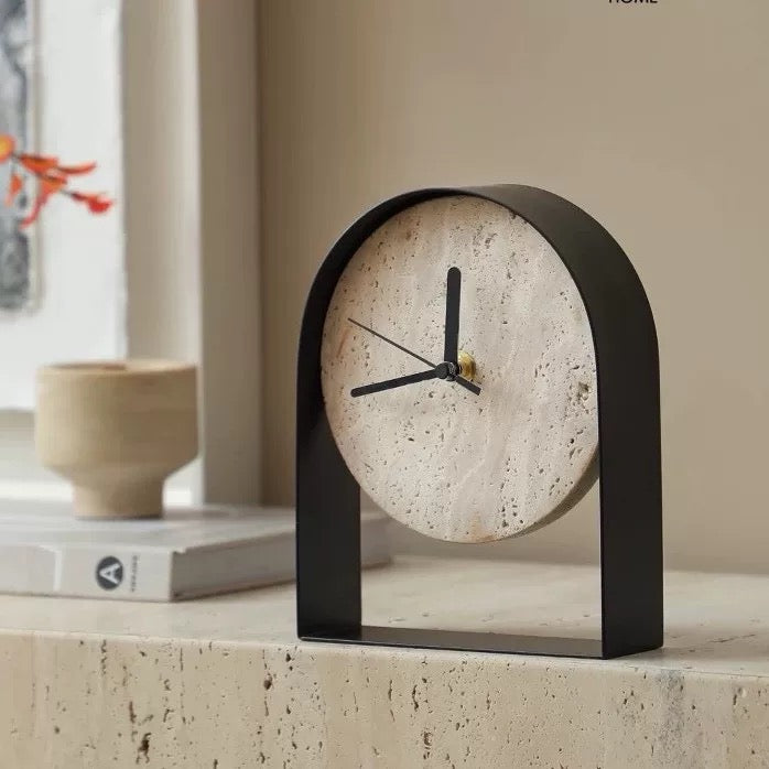 Luxury Travertine Clock With Metal Frame