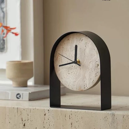 Luxury Travertine Clock With Metal Frame
