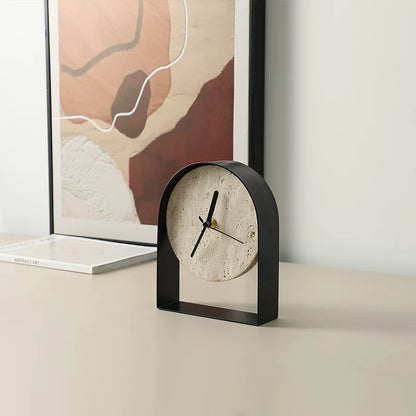 Luxury Travertine Clock With Metal Frame