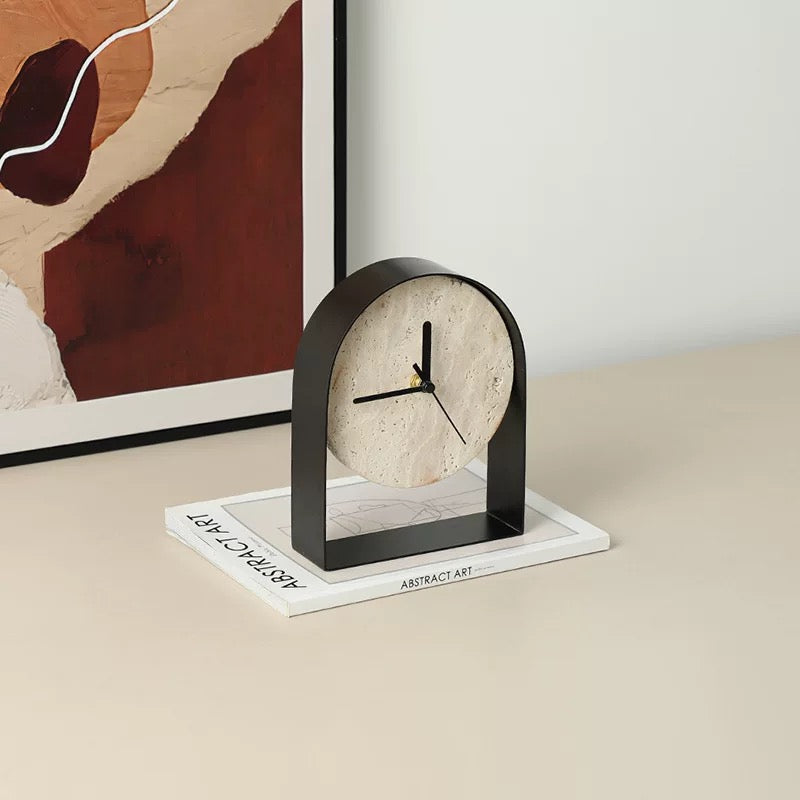 Luxury Travertine Clock With Metal Frame