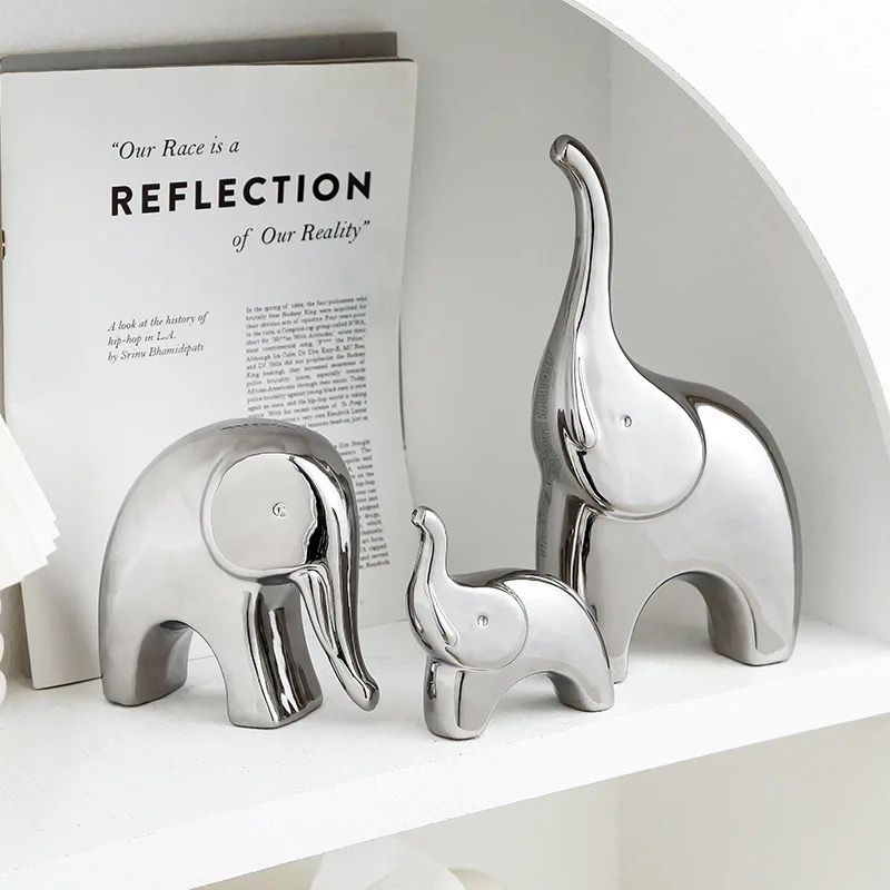 Set Of 3  Luxury Electroplating Ceramic Elephants