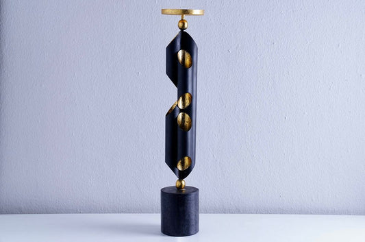 Black & Gold Candle Holder With Marble Base