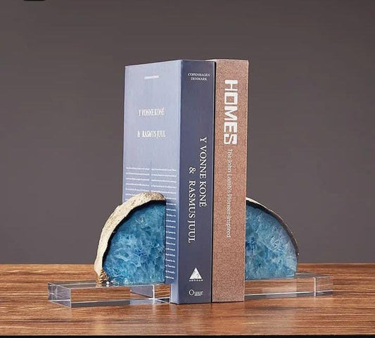 Crystal Bookend With Blue Agate Stone