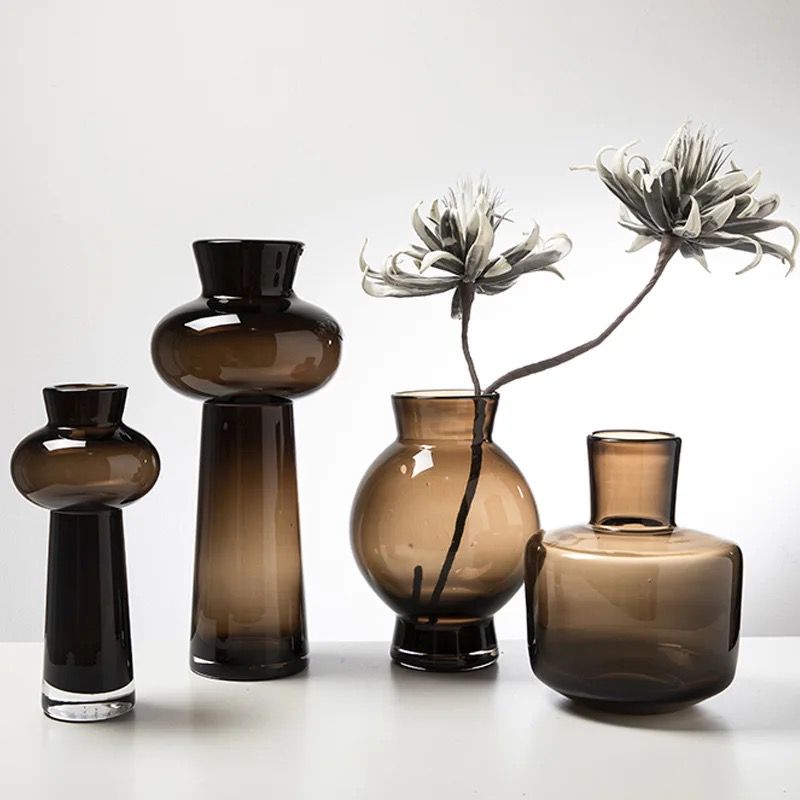 Brown Potbelly Glass Vases