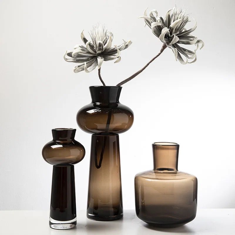 Brown Potbelly Glass Vases