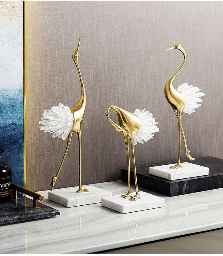 Set of 3 Crystal Swan With Marble Base