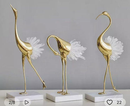 Set of 3 Crystal Swan With Marble Base