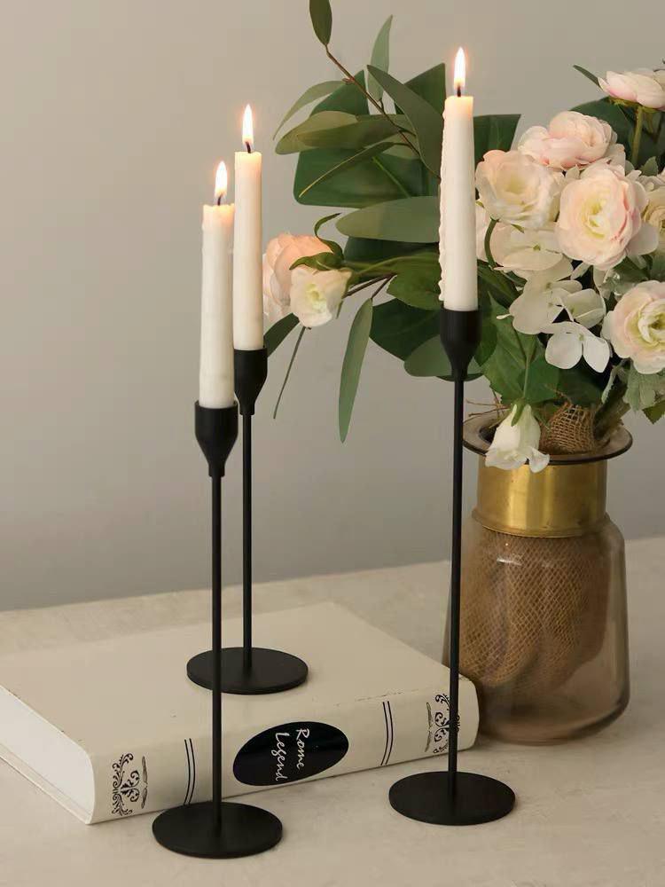 Set Of 3 Black Stick Candle Holders