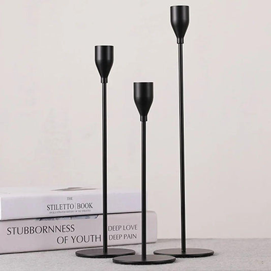 Set Of 3 Black Stick Candle Holders