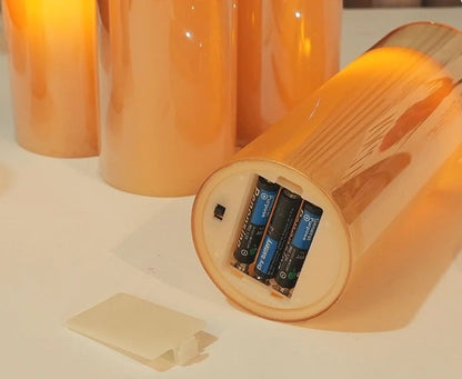 Set Of 3 Waxed Candles With Batteries