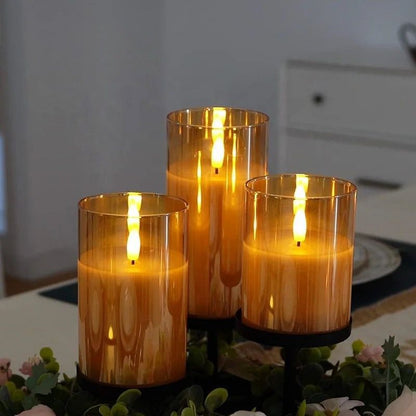 Set Of 3 Waxed Candles With Batteries