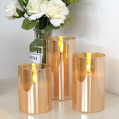 Set Of 3 Waxed Candles With Batteries