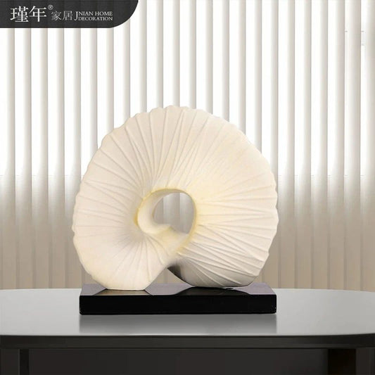 Abstract Spiral Shell Sculpture – Modern Ceramic Art Decor