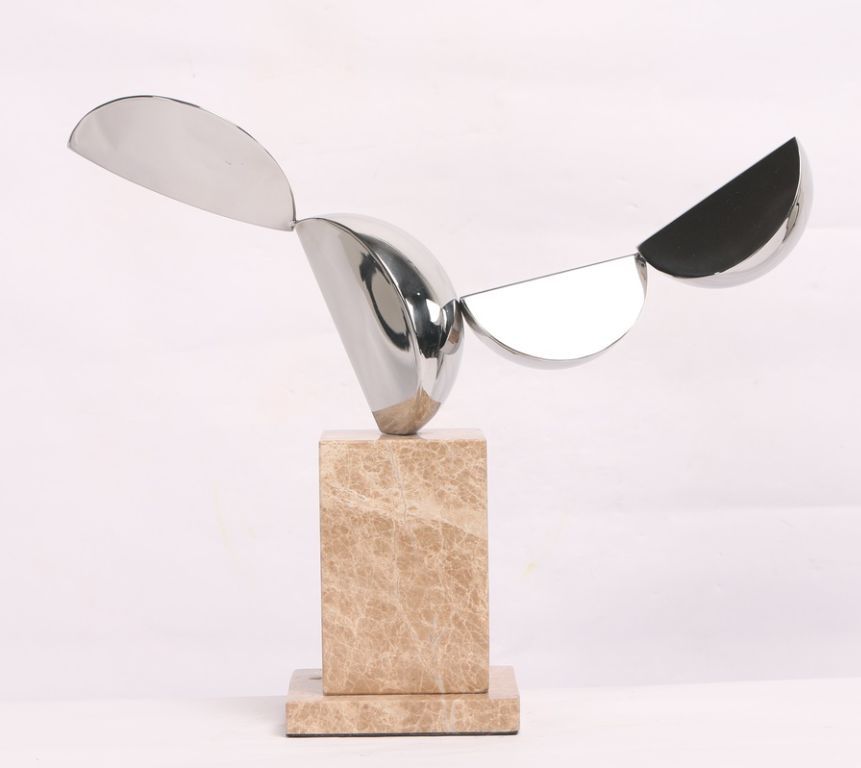 Wings of Balance – Abstract Metal Sculpture on Marble Base