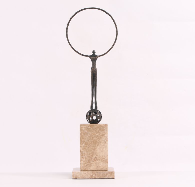Abstract Bronze Sculpture on Marble Base