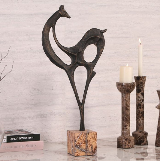 Abstract Deer Sculpture on Marble Base