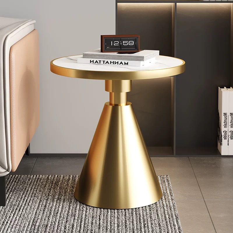 Modern Gold Accent Side Table with Marble Top
