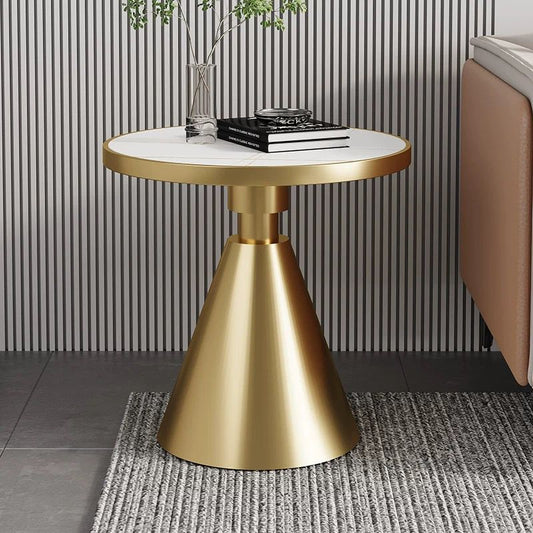 Modern Gold Accent Side Table with Marble Top
