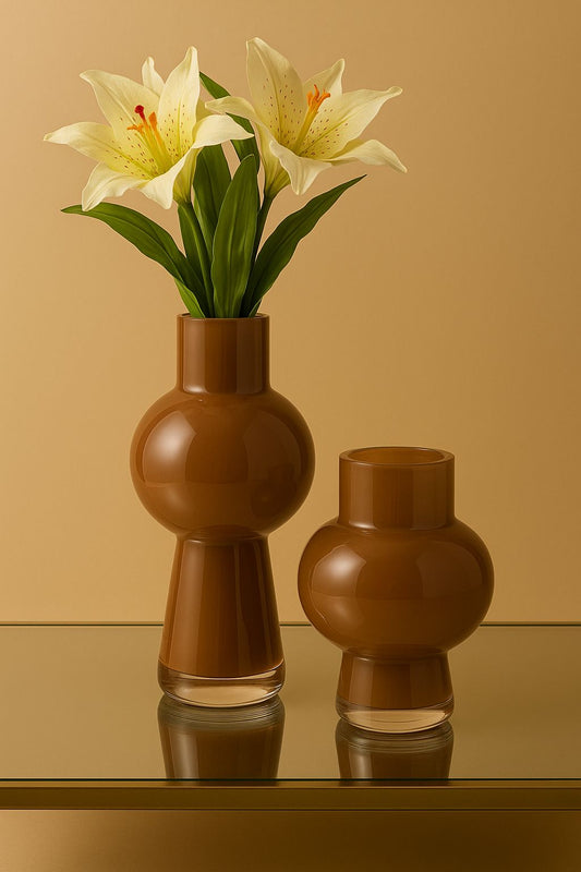 Set of 2 Amber Glass Vases – Modern Elegant Design