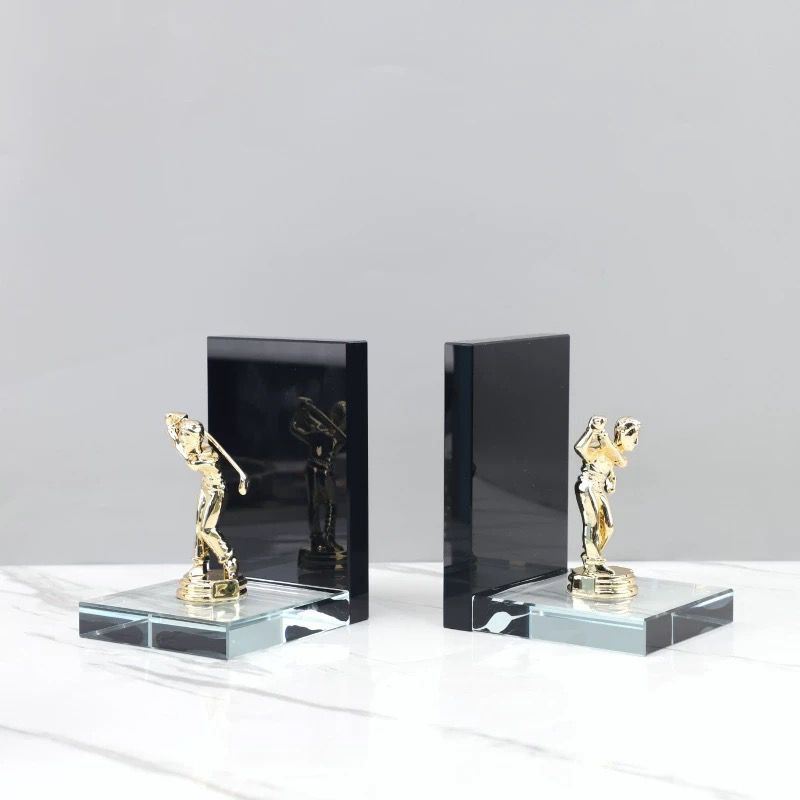 Luxury Golf-Themed Crystal Bookends – Set of 2