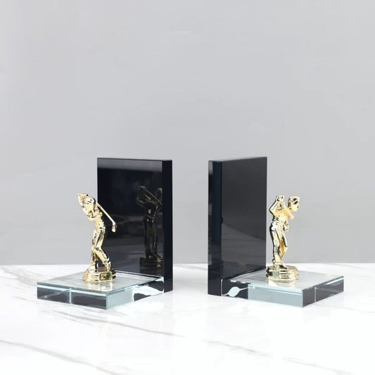 Luxury Golf-Themed Crystal Bookends – Set of 2