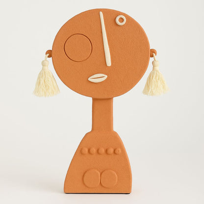 Terracotta Abstract Face Sculpture with Tassel Earrings