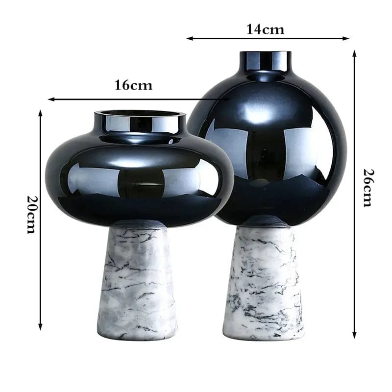 Modern Decorative Vases with Marble Base Set Of 2
