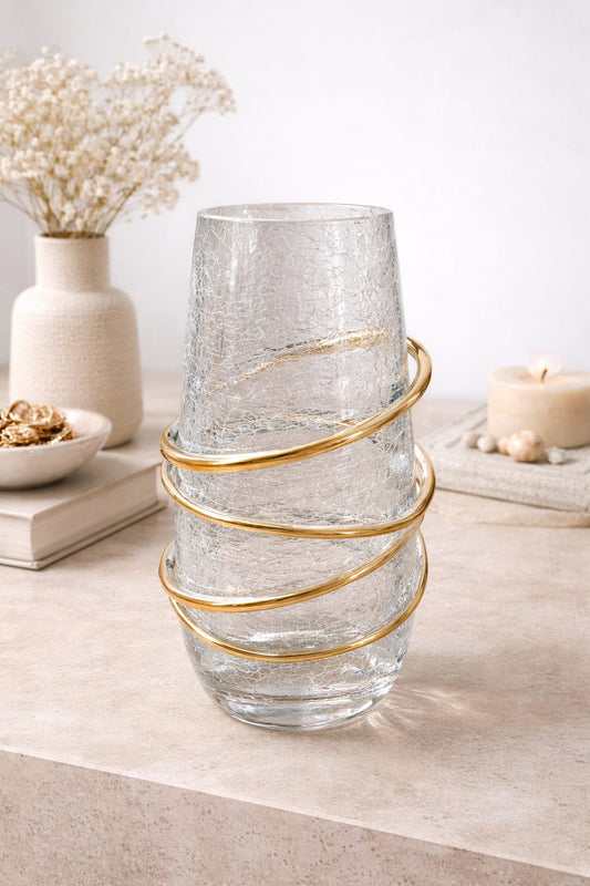 Decorative Glass Vase with Gold Accents set of 2