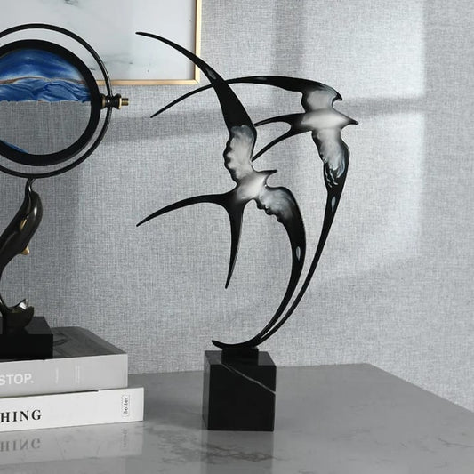 Flying Birds Sculpture - Metal With Marble Base