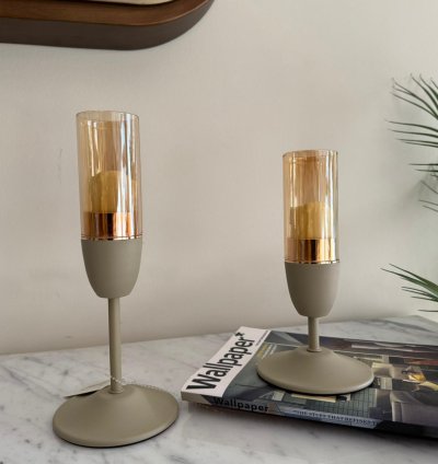 Modern Glass & Metal Candle Holder Set