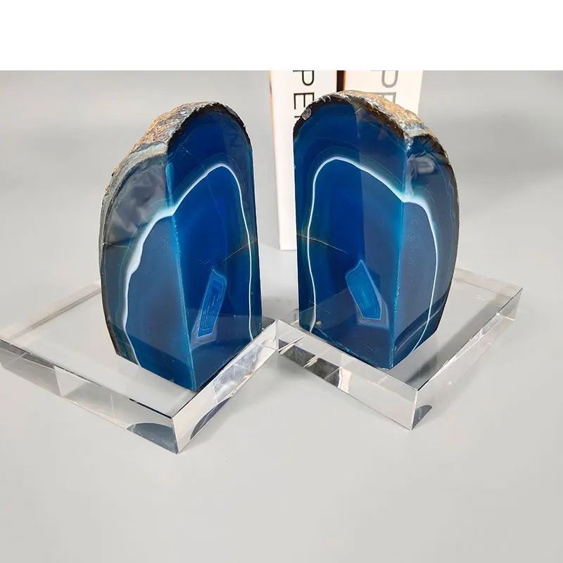 Crystal Bookend With Blue Agate Stone