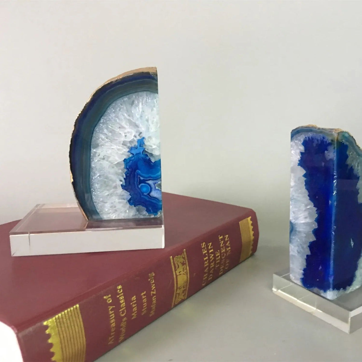 Crystal Bookend With Blue Agate Stone