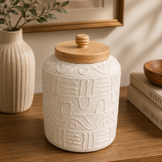 Ceramic Decorative Jar with Wooden Lid