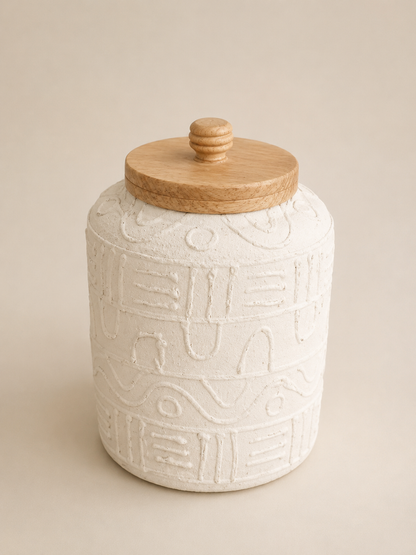 Ceramic Decorative Jar with Wooden Lid