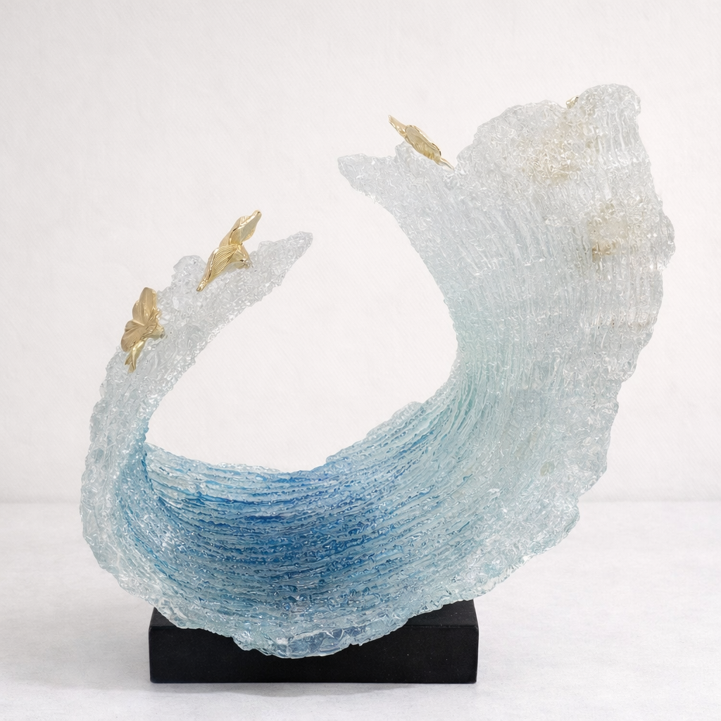 Crystal Wave Sculpture with Gold Touch