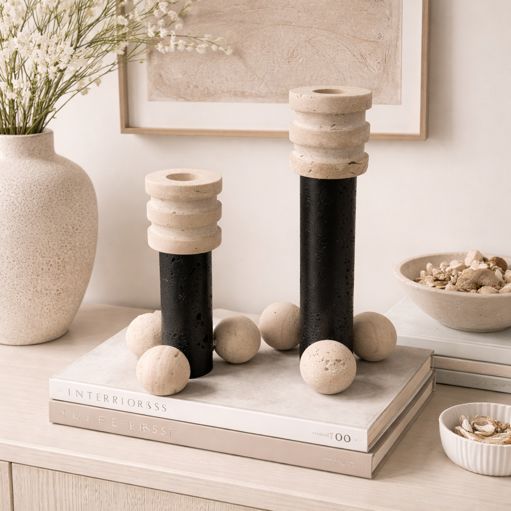 Modern Marble & Black Candle Holders
