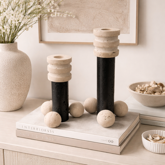 Modern Marble & Black Candle Holders