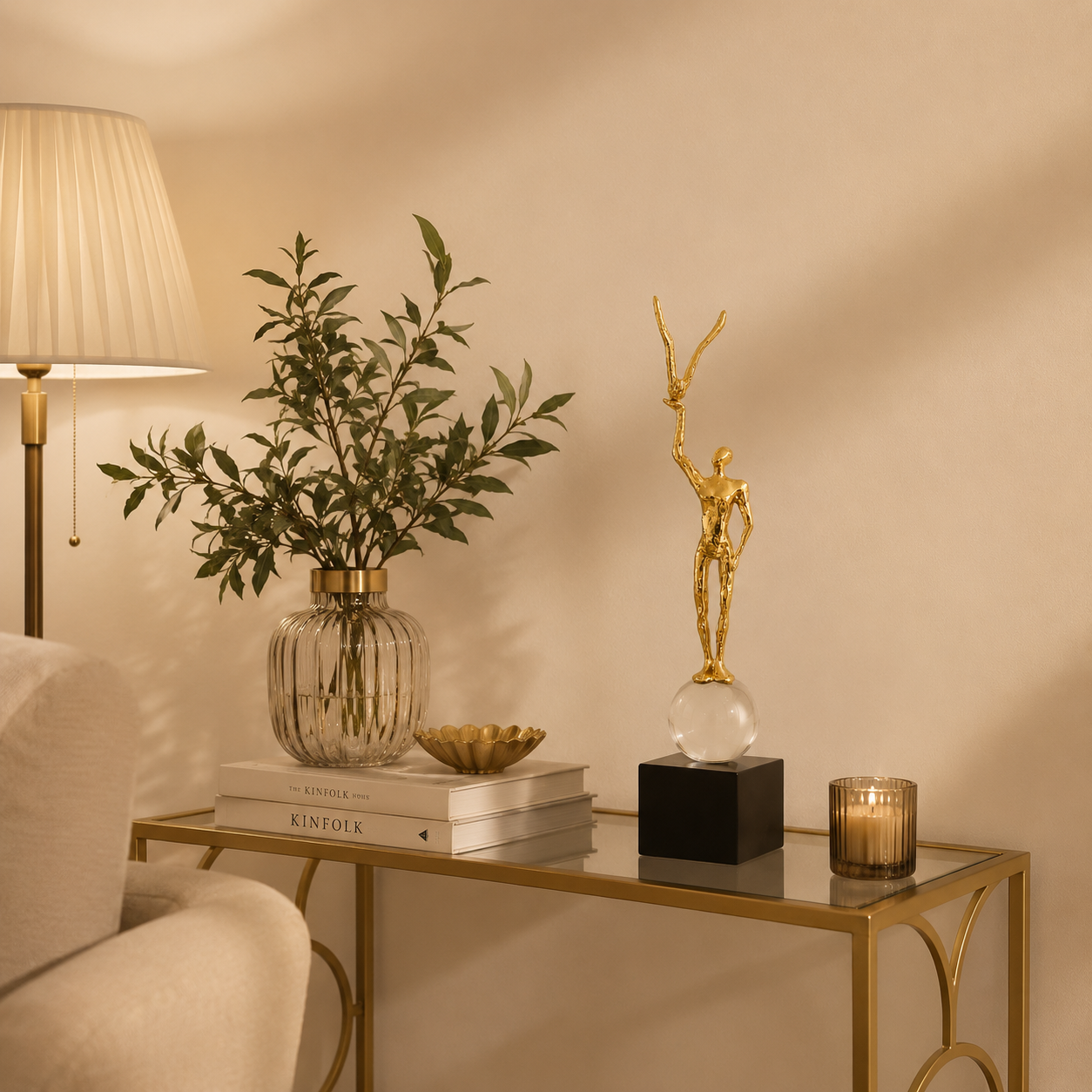 Modern Gold Sculpture Holding a Bird