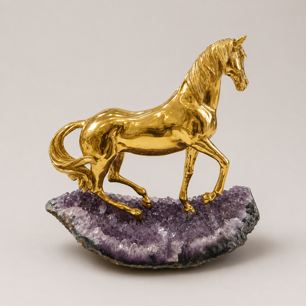 Brass Horse on Natural Quartz