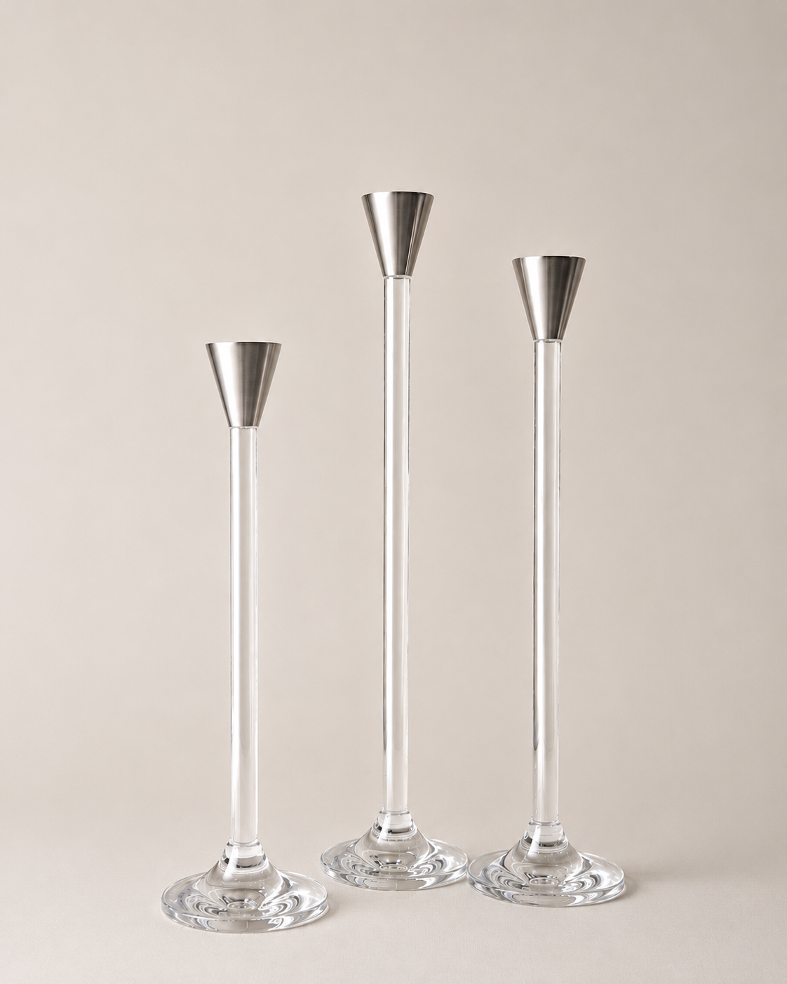 Modern Silver Acrylic Candle Holders SET OF 3