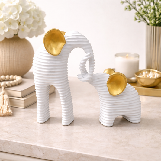 White Elephant Statue with Gold Touch - SET OF 2