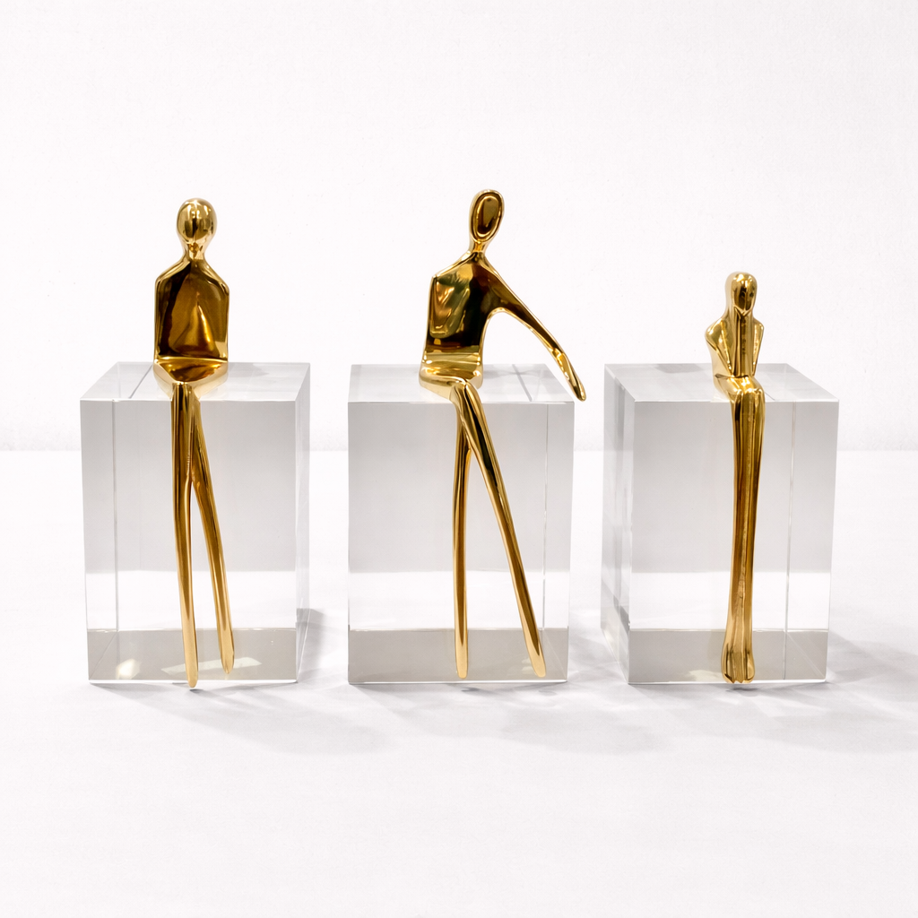 Gold Sculptures on Crystal Base - Set