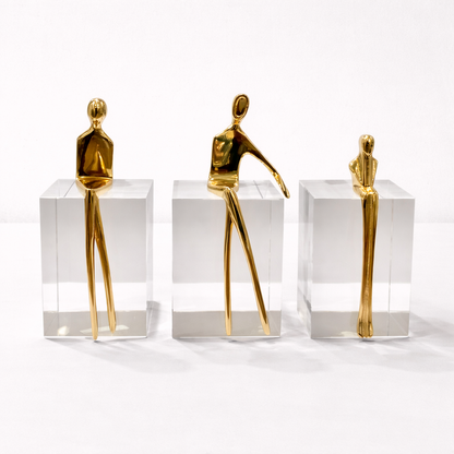 Gold Sculptures on Crystal Base - Set