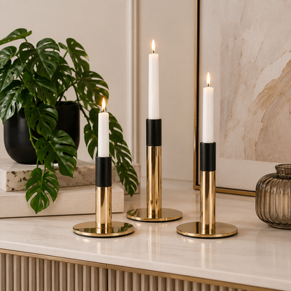 Modern Gold & Black Metal Candle Holder SET OF 3