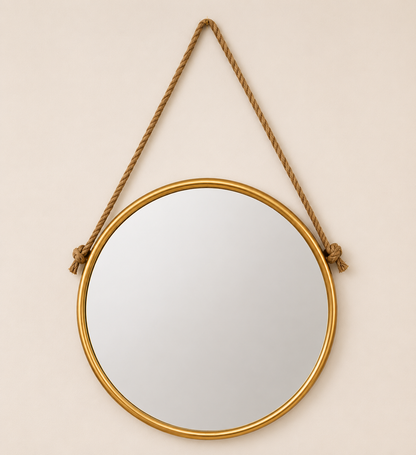 Round Gold Rope Hanging Mirror