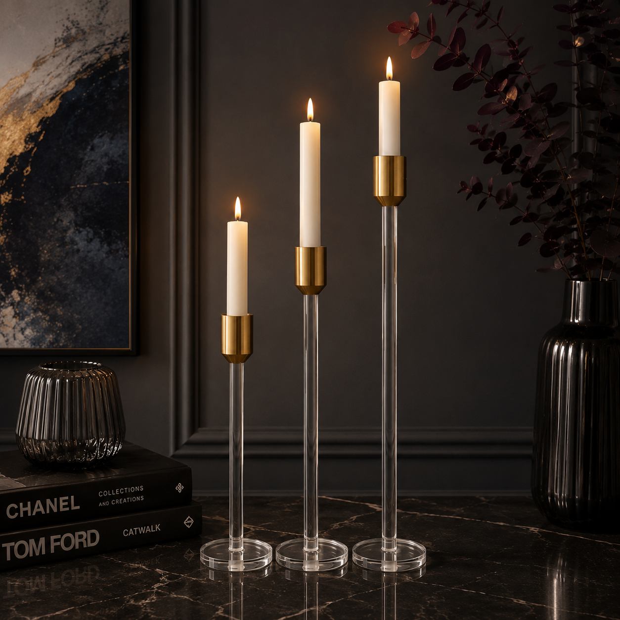 Modern Acrylic Candle Holders SET OF 3