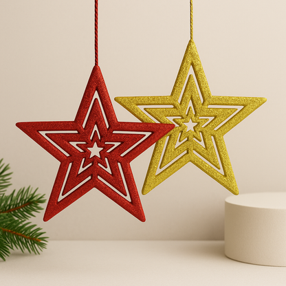 2 Christmas Star Packs ✨ One Red Pack & One Gold Pack – Each Pack Includes 3 Pieces