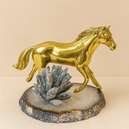 Brass Horse with Quartz Base