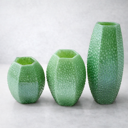 Green Geometric Vases - Set Of 3
