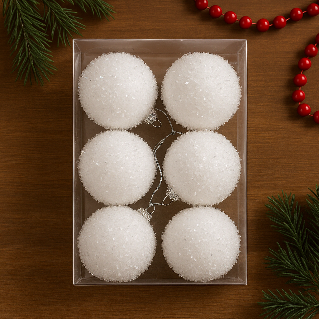 White Snowball Christmas Baubles - pack of 2